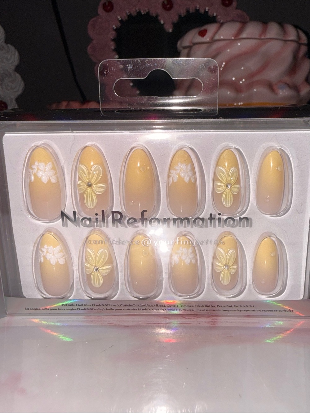 Nail Reformation Yellow Ombre Press-On Nails with White Floral Accents